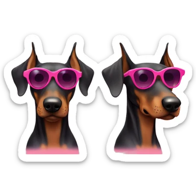 Miniature Doberman with sunglasses and a pink heart sticker