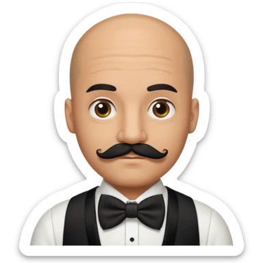 Bald guy with thick black mustache & bow tie sticker