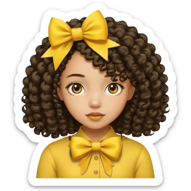 lightskin girl with medium length curly hair, yellow bows sticker