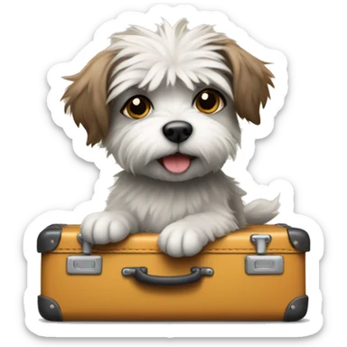 Sitting small scruffy dog suitcase with suitcase  sticker