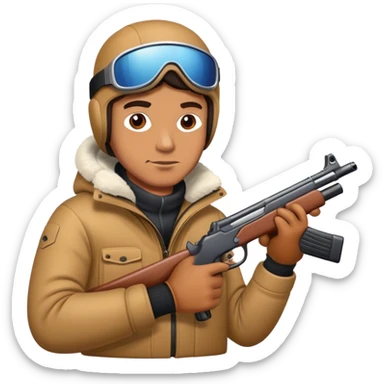 A man wearing a ski Mack wit a gun sticker