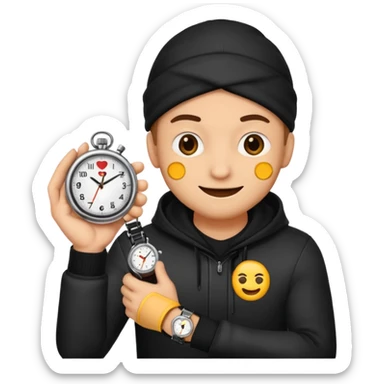 a thief holding a watch, emoji style sticker