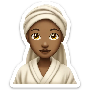 Girl with light skin in robe with hair wrapped in towel sticker