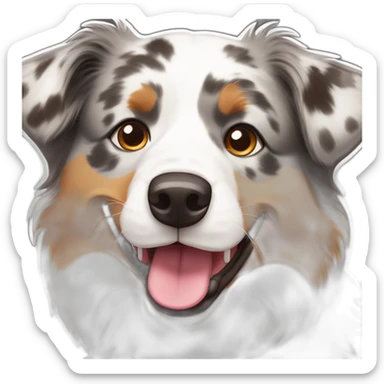 Australian shepherd dog with grey, white and light brown markings sticking it's tongue out sticker