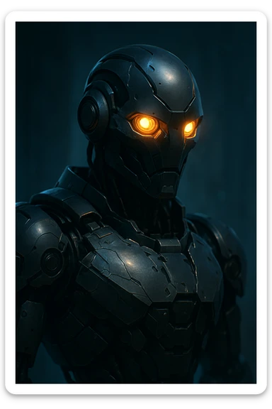 robot with glowing eyes, futuristic style, sci-fi sticker