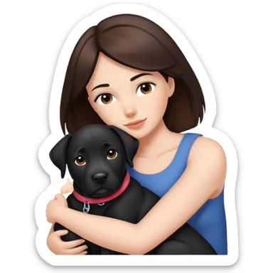 Brunette hugging a black labrador/american staffordshire dog sticker
