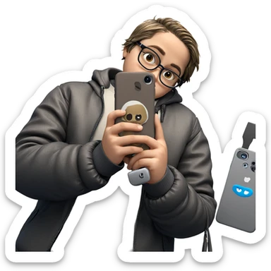 boy holding jacket and phone sticker