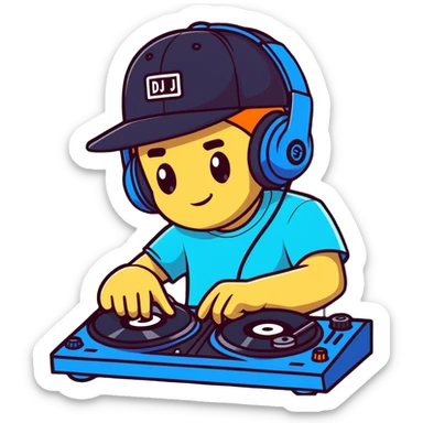 Russian rave artist DJ with cool cap performing electronic music sticker