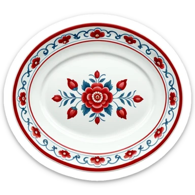 antique porcelain white and red platter  sticker