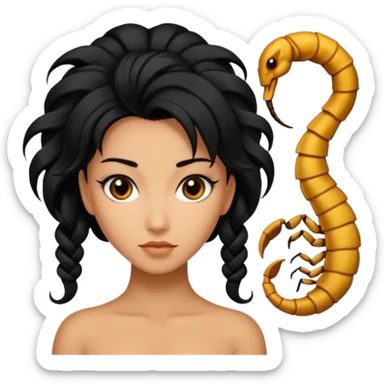 woman with a scorpion tail-shaped hairstyle. sticker