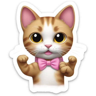 Cat with a small pink bow sticking up middle finger sticker