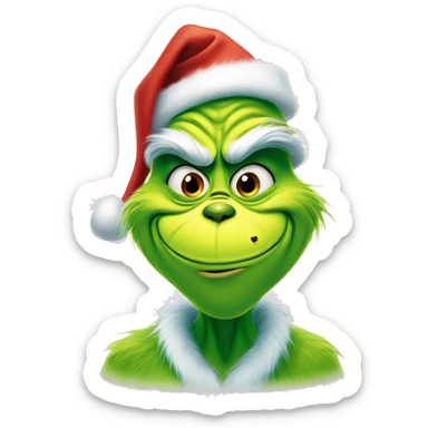 The grinch wearing a Christmas hat smiling sticker