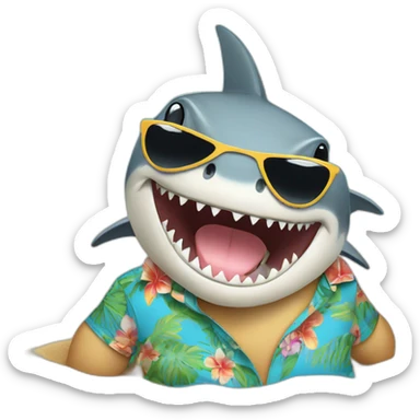 Shark wearing sunglasses on the beach in a Hawaiian shirt sticker