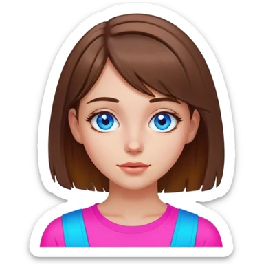 neon cyberpunk style 
girl with brown bob hair and blue eyes flirts sticker