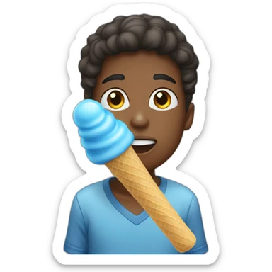 a boy licking a blue ice cream stick sticker