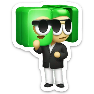 NEO,-the-matrix,-holding-red-pill,show green colour there as well sticker