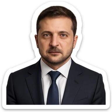 realistic portrait of Vladimir Zelensky in a business suit, no background sticker