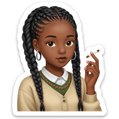 Teenage pretty dark skinned Black girl with box braids smoking a joint sticker