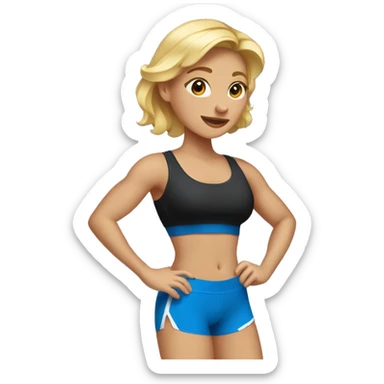 blonde woman working out with a black tank top and a blue shorts sticker