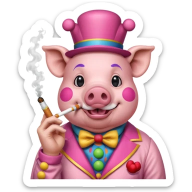 pig smoking a cig with wearing a clown costume  sticker