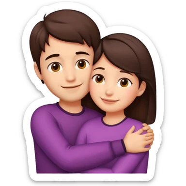 Girl and boy couple Both peach skin and darkish brown hair hugging emoji leaning on eachother sticker