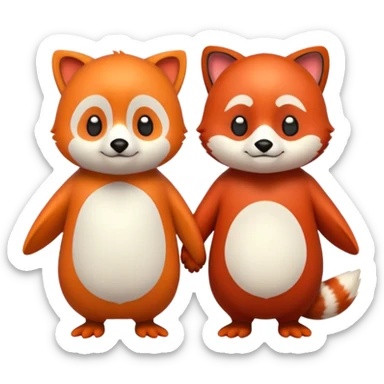 A cartoon penguin and red panda holding "hands" sticker