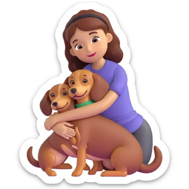 girl hugging dachshund sticker