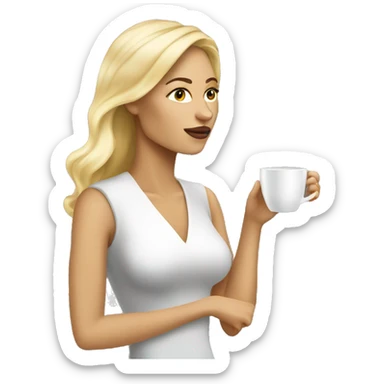 Side view realistic posh blond woman drinks coffee sticker