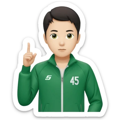 Draw Seong Gi-hun (Player 456) in green tracksuit with the white number 456 clearly printed on the chest & jacket. sticker
