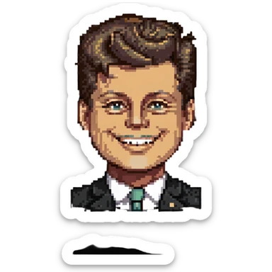John F Kennedy with his classic hairstyle and smile sticker
