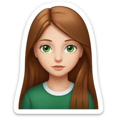 Girl with straight long brown light hair and green eyes and fair skin sticker