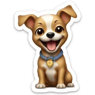 Here's the image of the cheerful small dog dressed in a vintage outfit, leading a fun meeting with people clapping around. Let me know if you'd like any adjustments! sticker