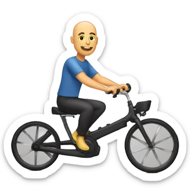 create a bald guy riding a 3 wheeled recumbent bike with 2 wheels at the front sticker