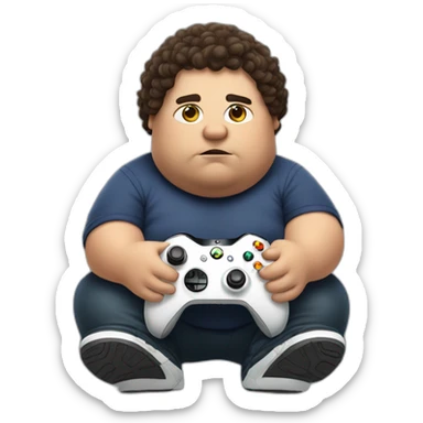 Fat lad with dark brown curly hair playing Xbox sticker
