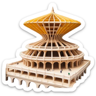 Cinematic Realistic Metropol Parasol Landmark Emoji, depicted with a modern wooden structure set against a vibrant cityscape rendered with detailed textures and dynamic, contemporary lighting. sticker