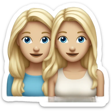 Two medium blonde white female best friends excited one girl has blue eyes one girl has brown eyes sticker