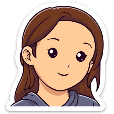 girl with long brown hair and sweat on her forehead sticker
