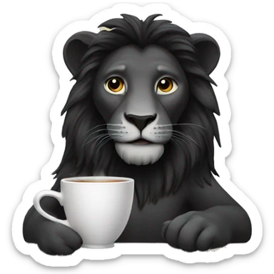 Black lion drinking tea sticker