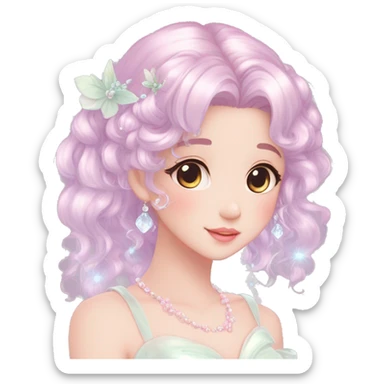 Dreamy pretty elegant kawaii shiny blushing shy anime pastel lady kawaii beautiful hair naturecore fairycore cottagecore jewels trending aesthetic sticker