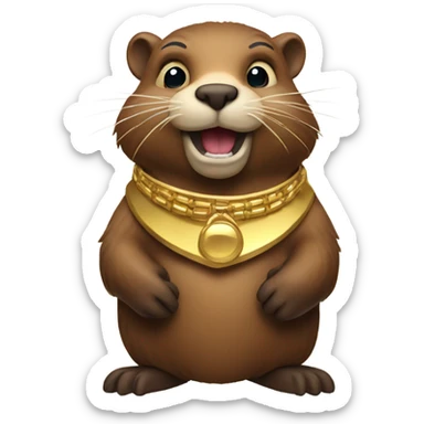 a beaver with a gold collar sticker