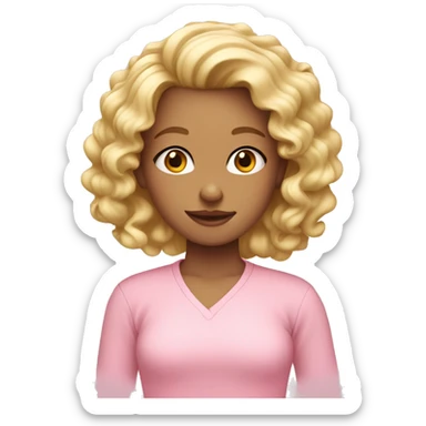 Blond girl with curls wearing pastel pink shirt sticker