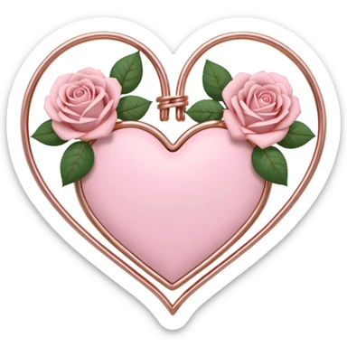 Rose-gold metal wires tied into a heart shape with pastel pink roses adorning it sticker