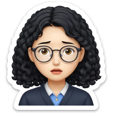  Korean female college student with a worried face , long curly hair  sticker