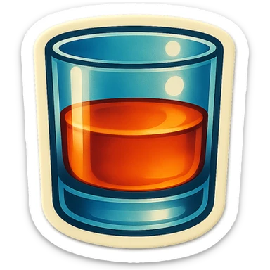 A whiskey glass with a vintage design, half-filled with whiskey sticker