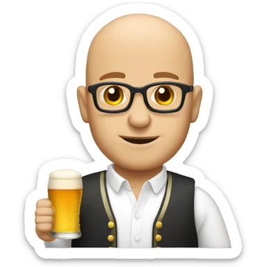 bald frmer with beer sticker