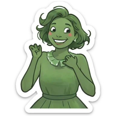 girl with her hands around her neck slightly laughing  sticker