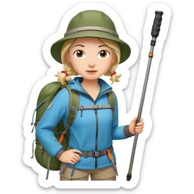Hiking girl with trekking poles sticker
