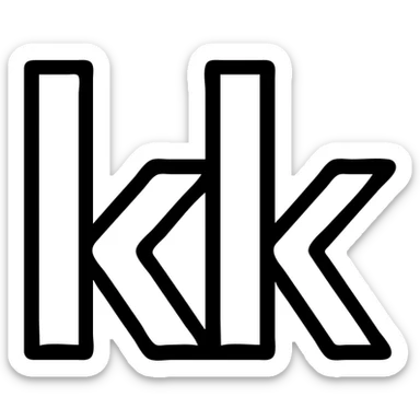 A black and white logo featuring the letters 'kk' with a modern design. sticker