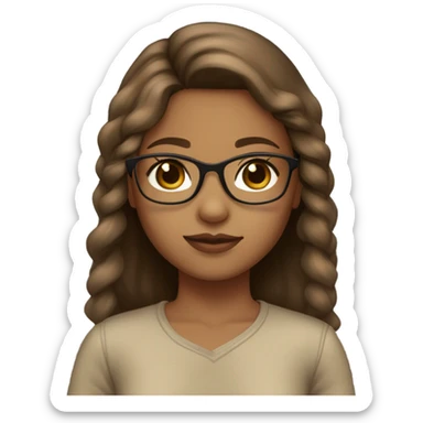 light brown skin girl with, light brown eyes, light brown hair, light brown glasses, light brown shirt, with light brown hair bow sticker
