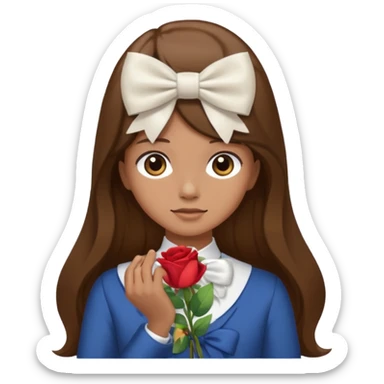 Brown long hairs with white bow from the back sticker